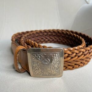 Vintage 1 World Mens Belt Large Detail Textured Brown Leather Braided